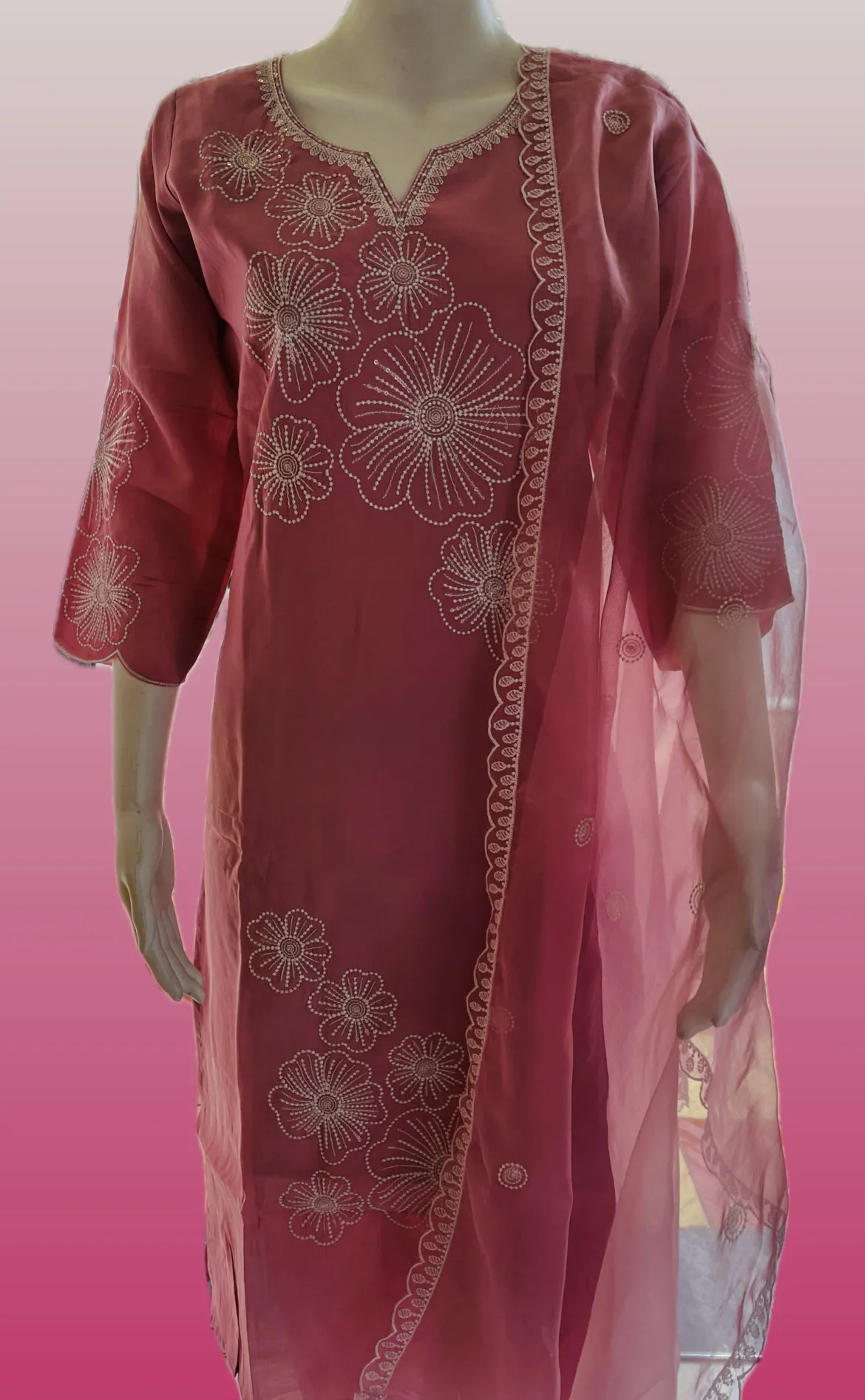 Vertical Chiffon Fabric Set with Organza Dupatta