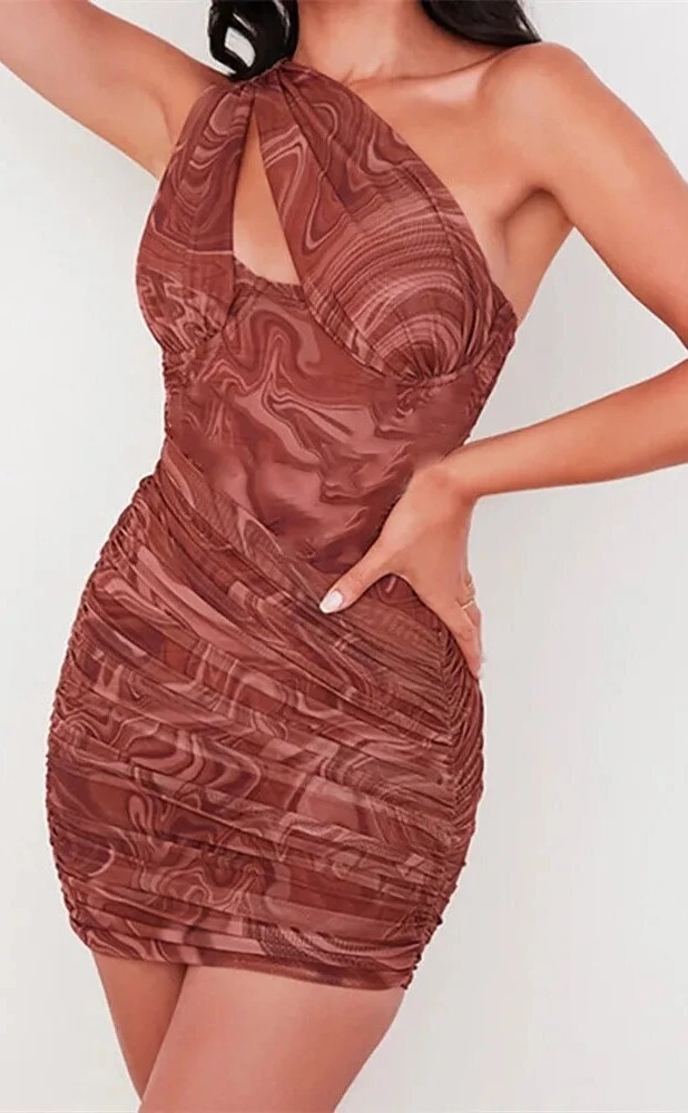 Cocoa Marble One-Shoulder Dress
