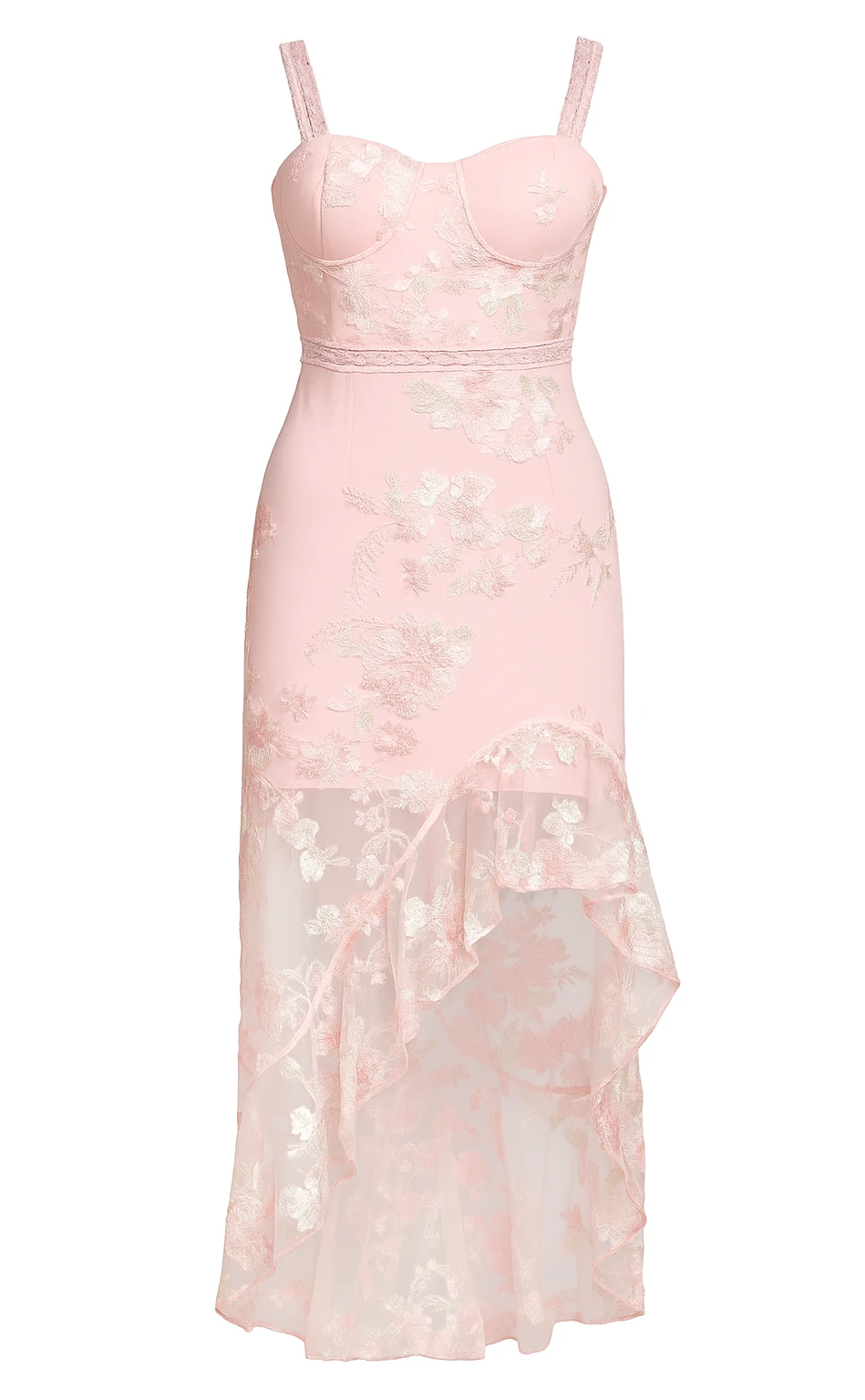 Pink Lace Embroidered Midi Dress