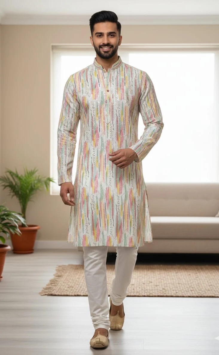 Multicolor Abstract Print Festive Kurta Set