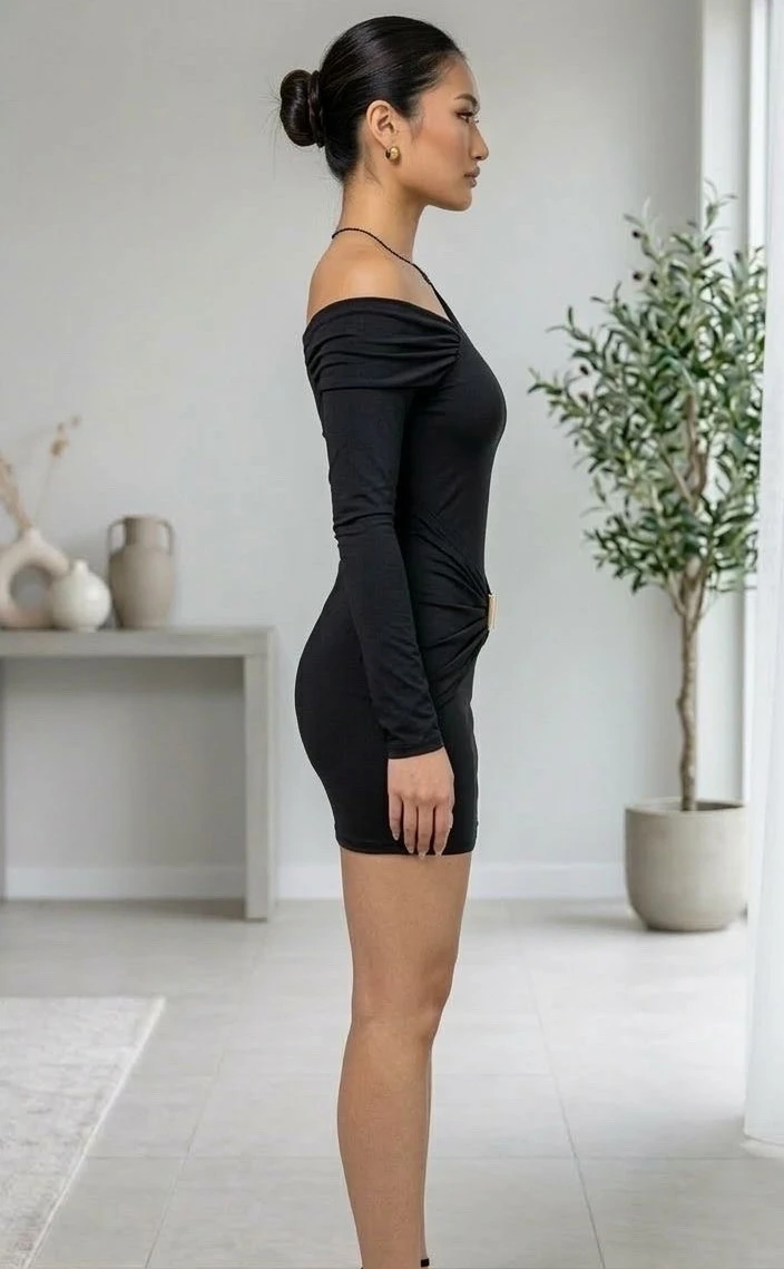 Elegant Off-Shoulder Long Sleeve Bodycon Mini Dress