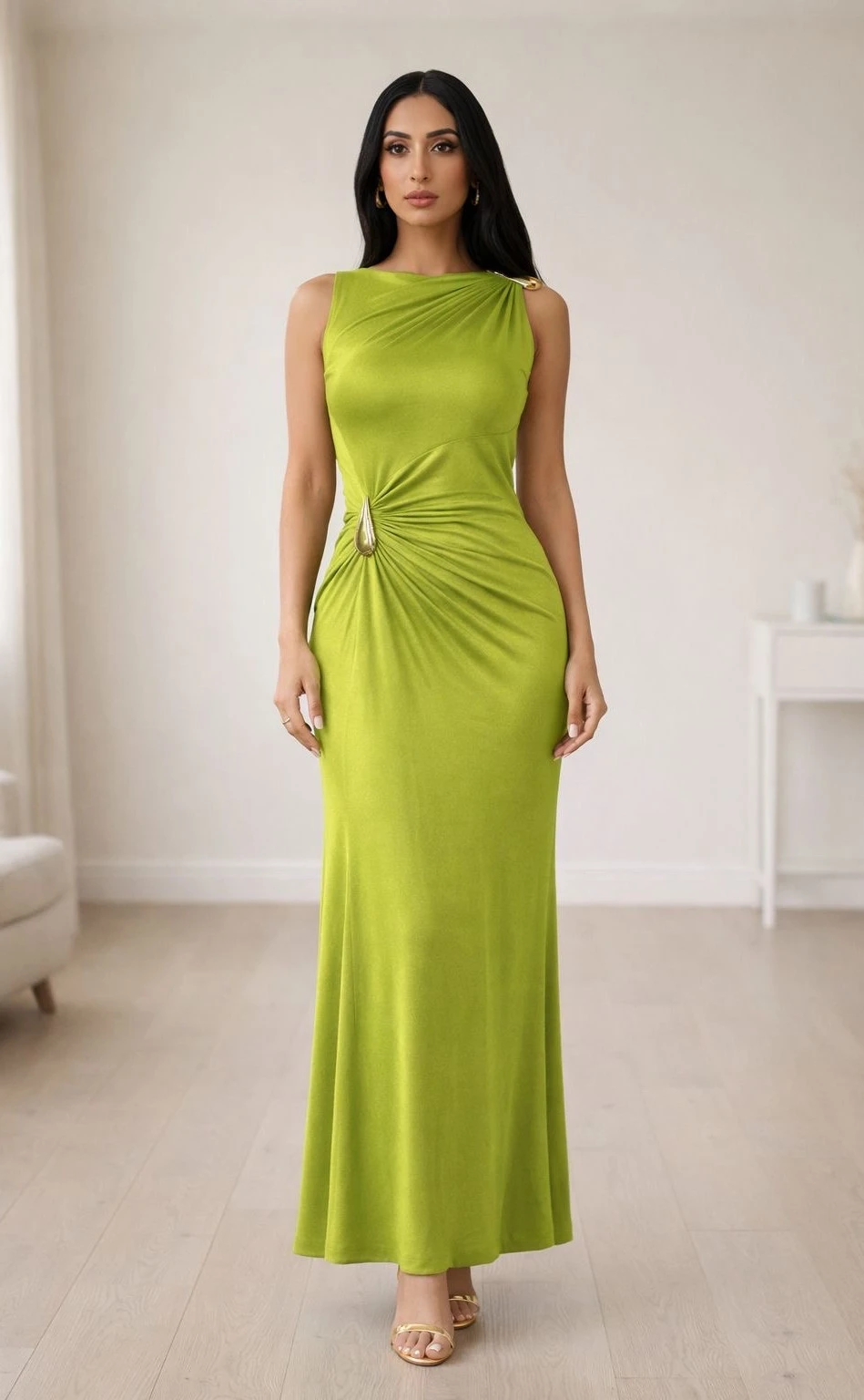 Elegant Ruched Drape Sleeveless Maxi Dress for Women