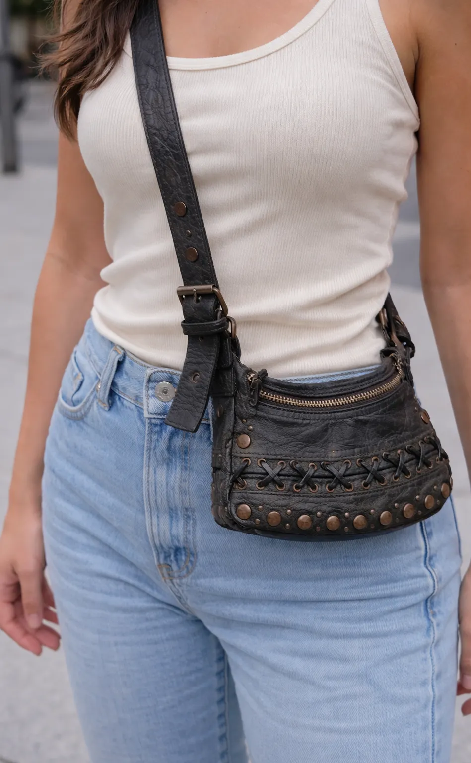 Stylish Leather Hobo Handbag with Studded Detailing