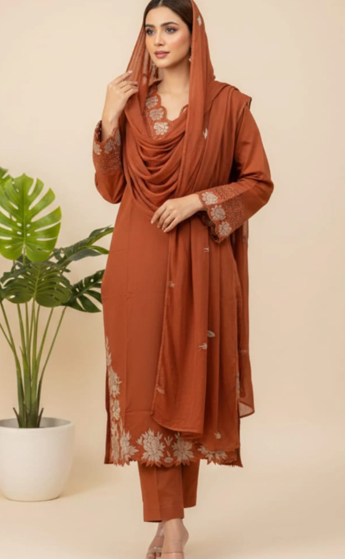 Graceful Embroidered Kurta Pants Dupatta Set for Women