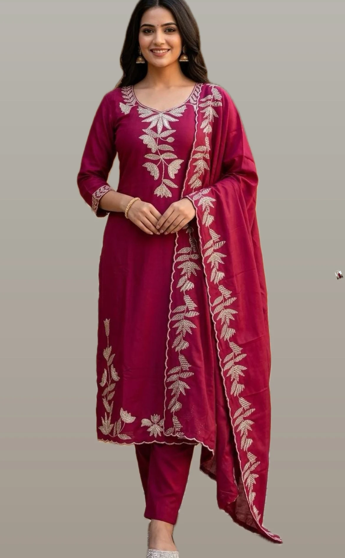 Embroidered Viscose Rayon Kurta Pyjama Dupatta Set for Women