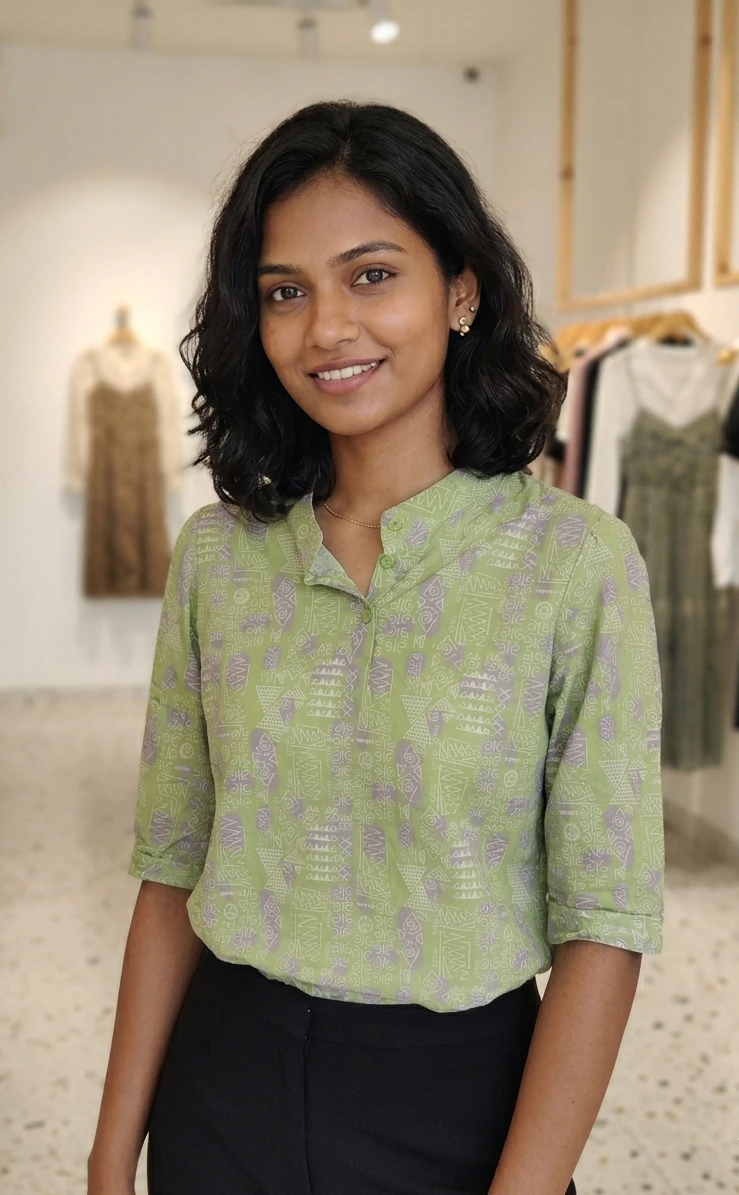 Printed Collared Casual Top for Women