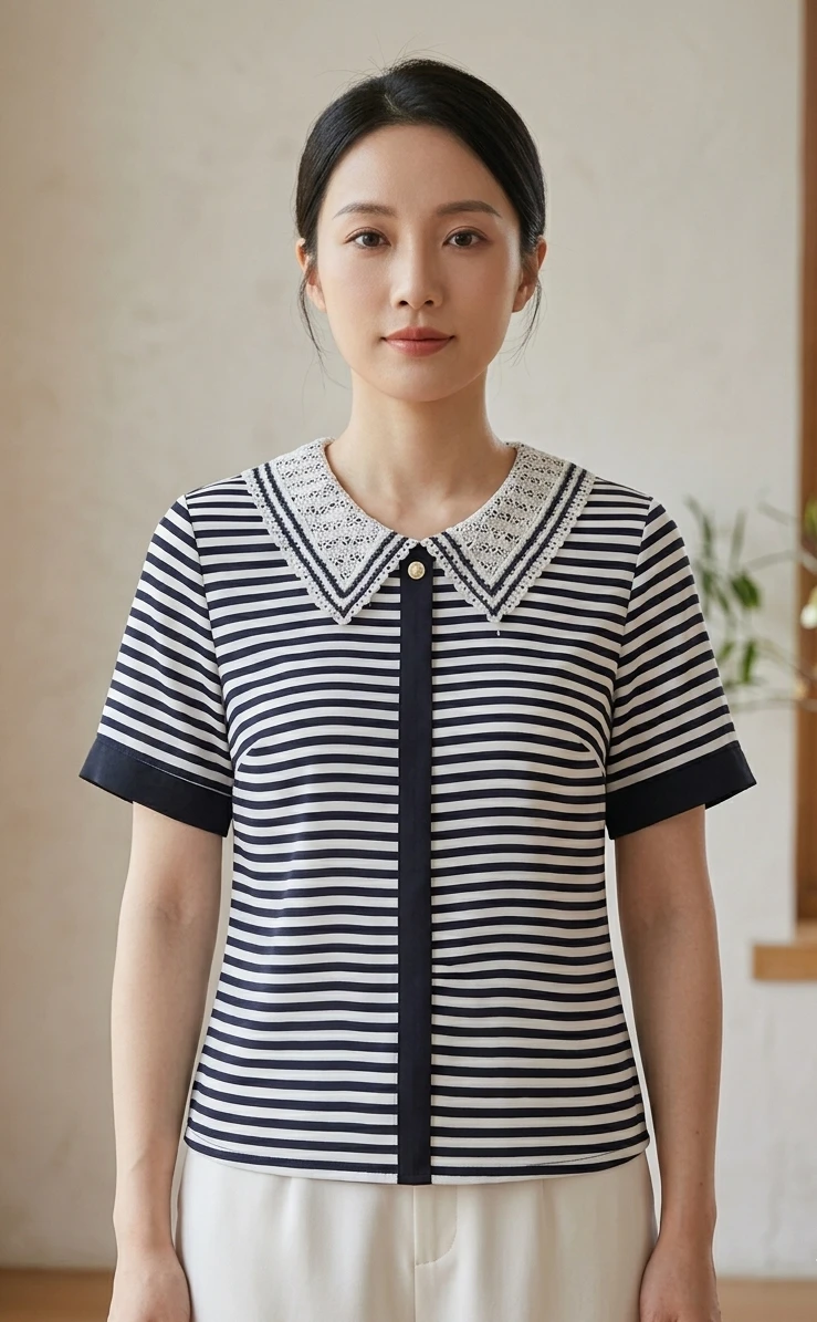 Elegant Striped Short Sleeve T Shitrt