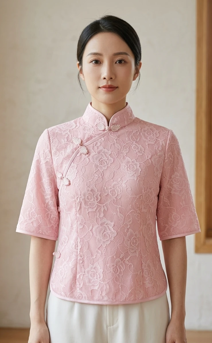 Elegant Pink Lace Cheongsam Top for Women