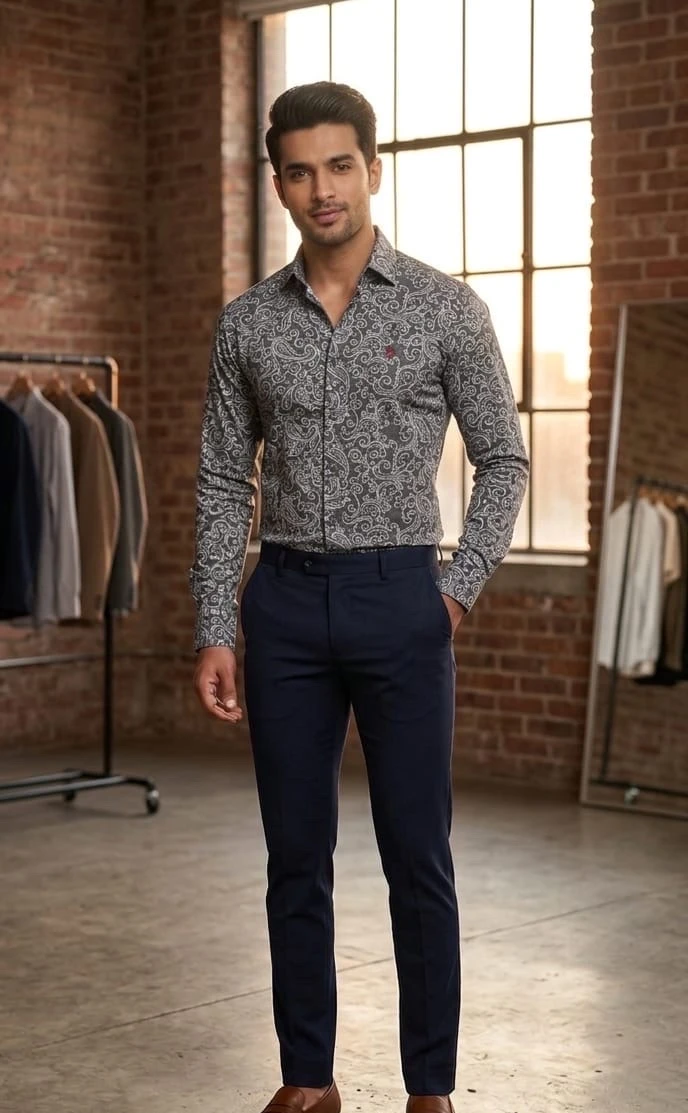 Men's Contemporary Paisley Printed Casual Full Sleeve Shirt