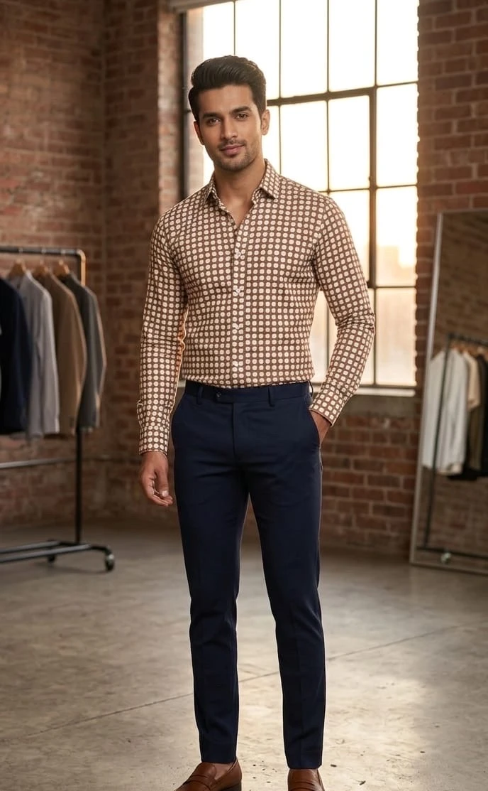 Men's Stylish Geometric Pattern Full Sleeve Casual Shirt