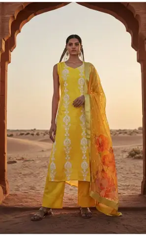 Yellow Three-Piece Fancy Kurta Set