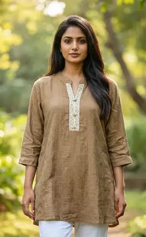 Stylish Women's Casual Kurti with Embroidered Placket
