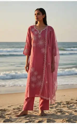 Vertical Chiffon Fabric Set with Organza Dupatta