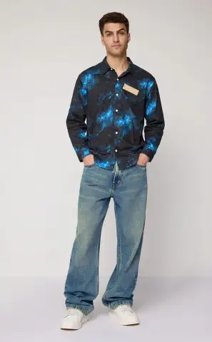 Men's Galaxy Print Casual Long Sleeve Shirt