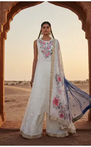 White Three-Piece Fancy Kurta Set