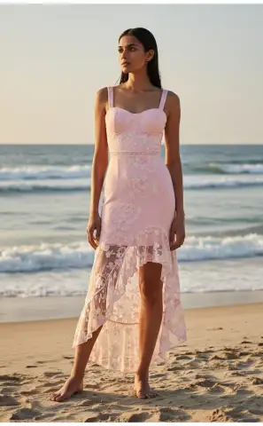 Pink Lace Embroidered Midi Dress